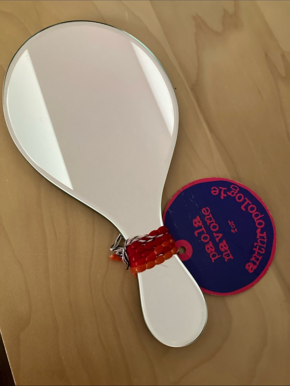 Anthropologie Beaded Hand Mirror in White with Red-Orange Accents